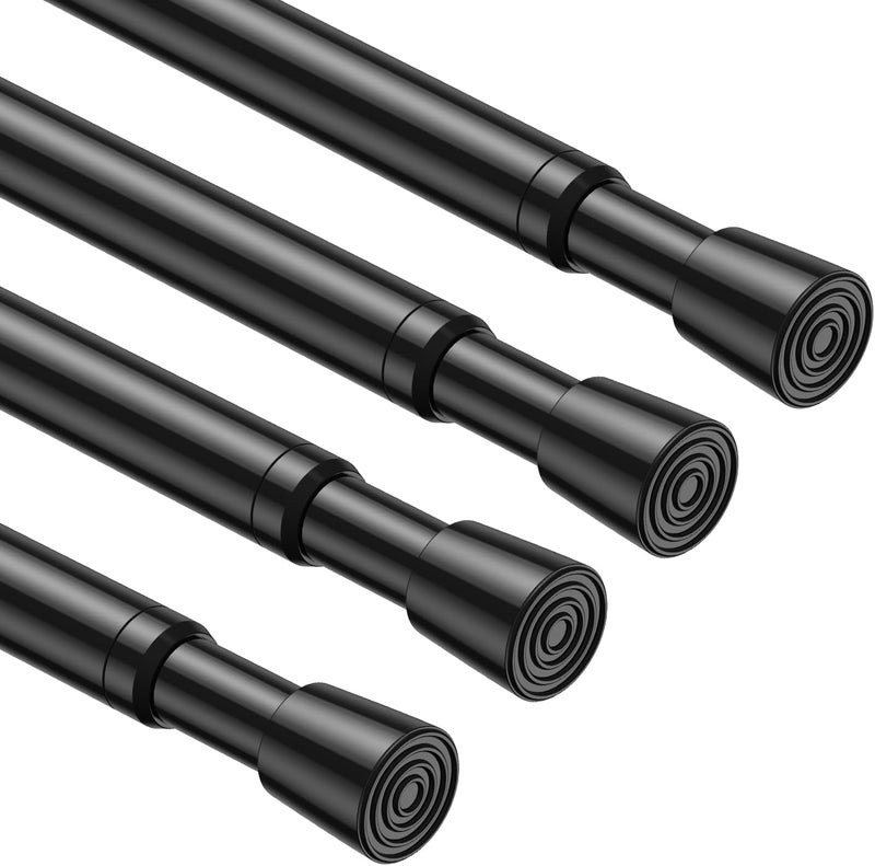 MEXAU 4PCS Small Tension Curtain Rod 16 to 26 Inch,Black Short Curtain Rods No Drilling,Loaded Expandable Spring Curtain Rods for Windows Kitchen,Closet,Cupboard,Door,Bookshelf - Image 1